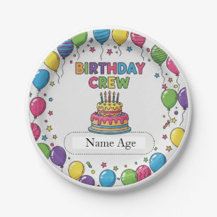 Personalized Kids Birthday Crew Paper Plates – 7"
