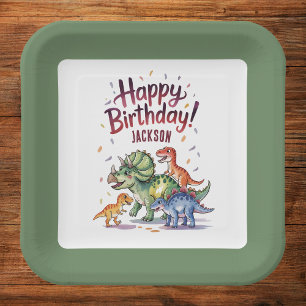 Personalized Kids Dinosaur Birthday Paper Plate