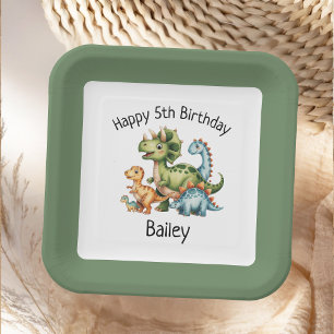 Personalized Kids Dinosaur Birthday Paper Plate