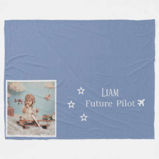 Personalized Kids Future Pilot with Photo & Name Fleece Blanket