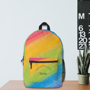  Personalized Kids Name Text Rainbow Stripes Printed Backpack