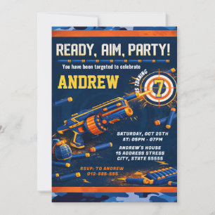 Personalized Kids Nerf Dart War Birthday  Invitation