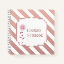 Personalized Kids notebook with Rose Gold stripes