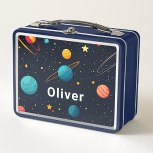 Personalized Kids Outer Space Planets Metal Lunch Box