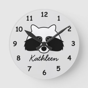 Personalized kid's wall clock with cute raccoon