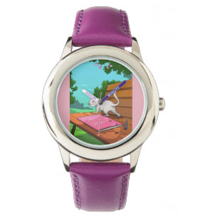 Personalized Kids Watch - Cat on the Bench Design