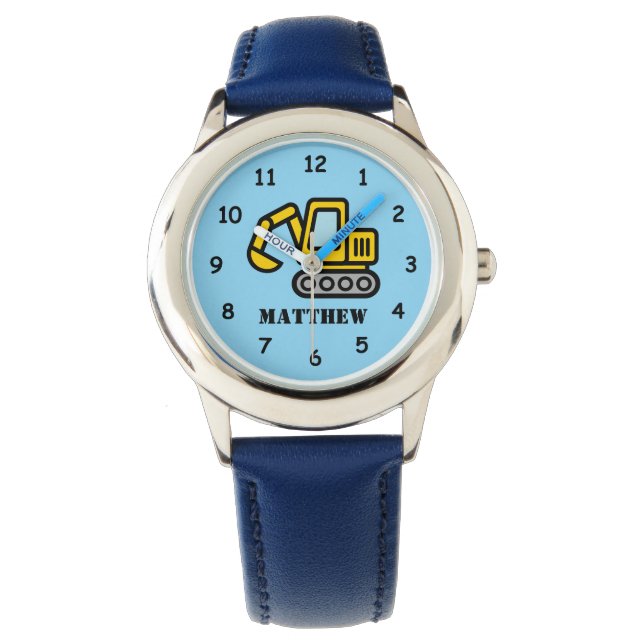Personalized kid's watch with excavator drawing (Front)