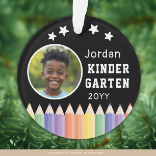 Personalized Kindergarten Colorful Photo Name Ornament