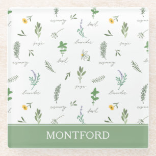 Personalized Kitchen Garden Botanical Glass Coaster