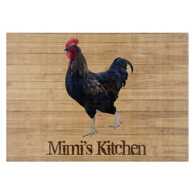 Personalized Kitchen Rooster Add Name Text Cutting Board (Front)