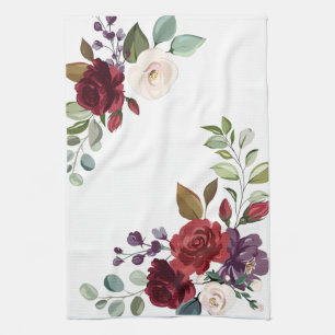 Personalized Kitchen Towel White Roses Gold Geomet