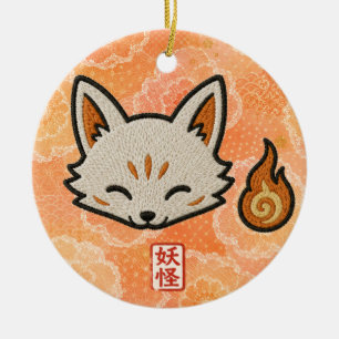 Personalized Kitsune Ceramic Ornament Japanese F