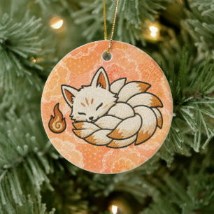 Personalized Kitsune Ceramic Ornament   Japanese N