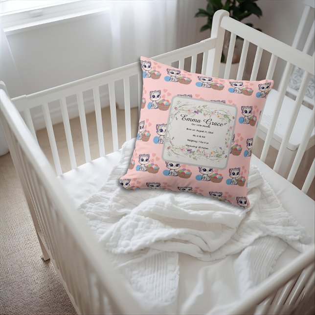 Personalized Kitten & Wildflowers Birth Keepsake Cushion (Creator Uploaded)