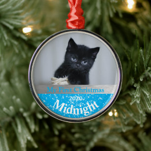 Personalized Kitten's First Christmas Photo Metal Tree Decoration