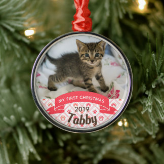Personalized Kitten's First Christmas Photo Metal Tree Decoration