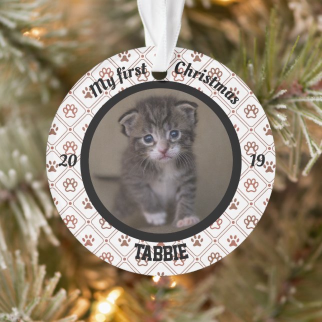 Personalized Kitten's First Christmas Photo Ornament (Tree)
