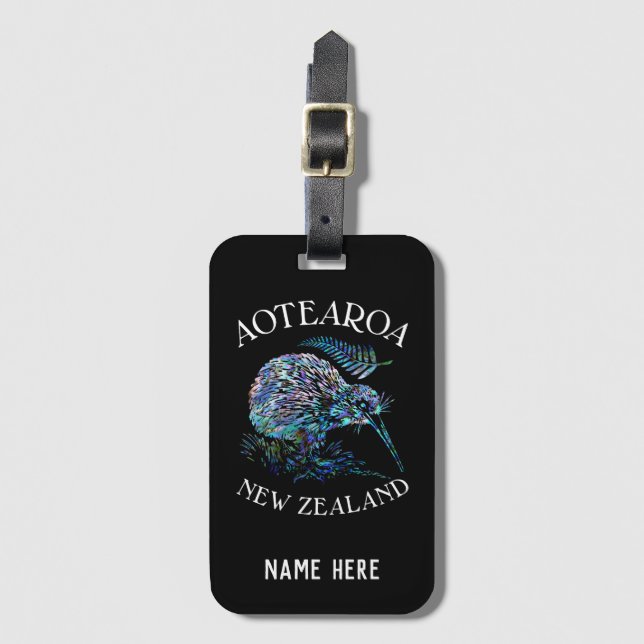 PERSONALIZED KIWI NEW ZEALAND PAUA LUGGAGE TAG (Front Vertical)