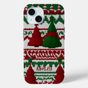 Personalized knitted Christmas tree pattern iPhone 15 Case