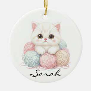 Personalized Knitting Kitten Ornament