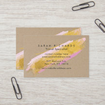 Personalized Kraft Gold Pink Brush Business Cards