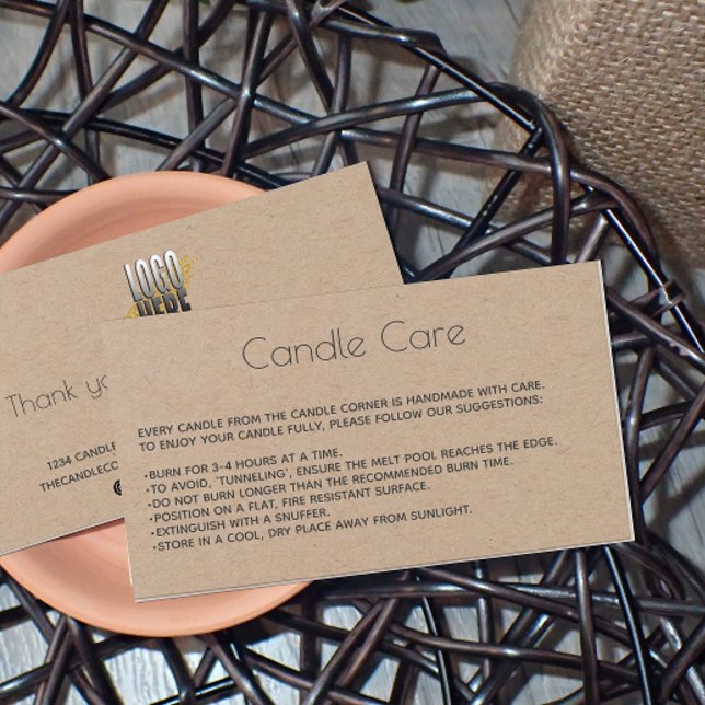 Personalized Kraft Paper Logo Candle Care Card   (Creator Uploaded)
