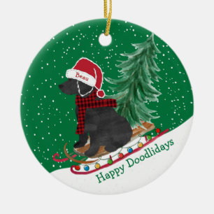 Personalized Labradoodle Christmas Snow Sled Ceramic Tree Decoration