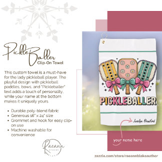  Personalized Ladies' Pickleball Clip-on Towel