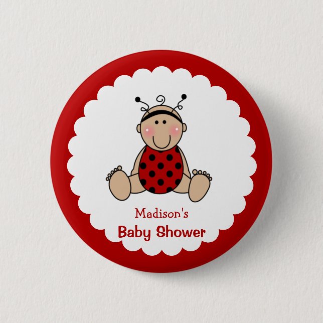 Personalized Lady Bug Baby Shower 6 Cm Round Badge (Front)