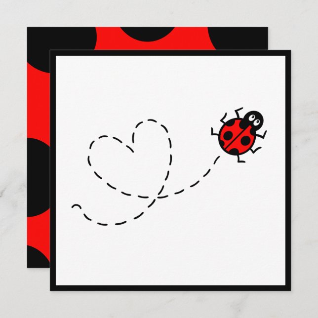 Personalized Ladybird Heart Pattern Invitation (Front/Back)