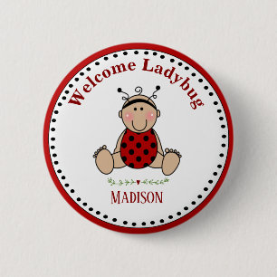 Personalized Ladybug Baby Shower Party  Keepsake 6 Cm Round Badge
