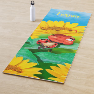Personalized ladybug sunflowers yoga mat