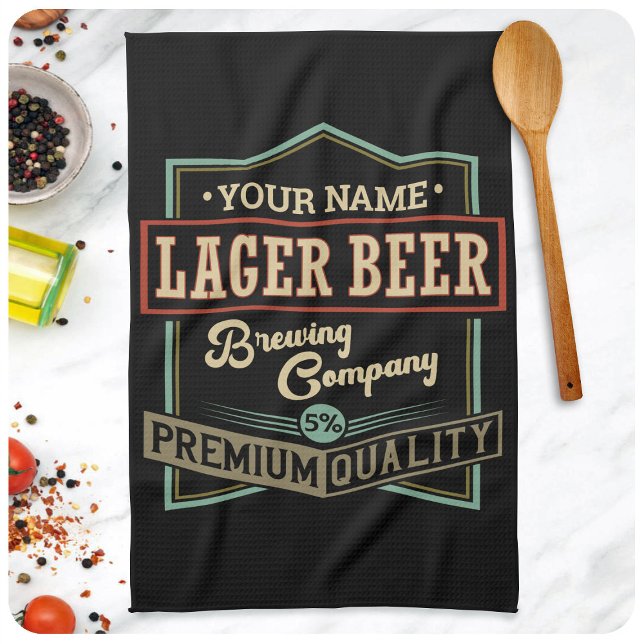 Personalized Lager Beer Brewing Co Label Bar Pub  Tea Towel (Creator Uploaded)