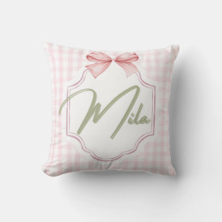 Personalized Lainey Baby Girl Nursery Bow&Gingham Cushion