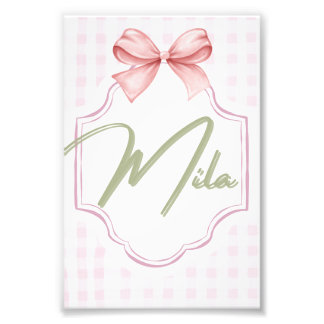 Personalized Lainey Baby Girl Nursery Bow&Gingham Photo Print