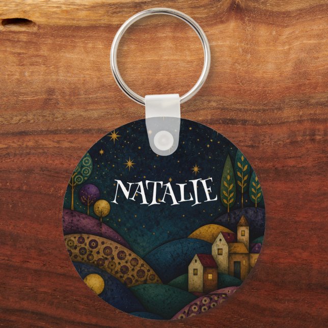 PERSONALIZED LANTERN GIRL UNDER BLUE STARRY SKY KEY RING (Back)