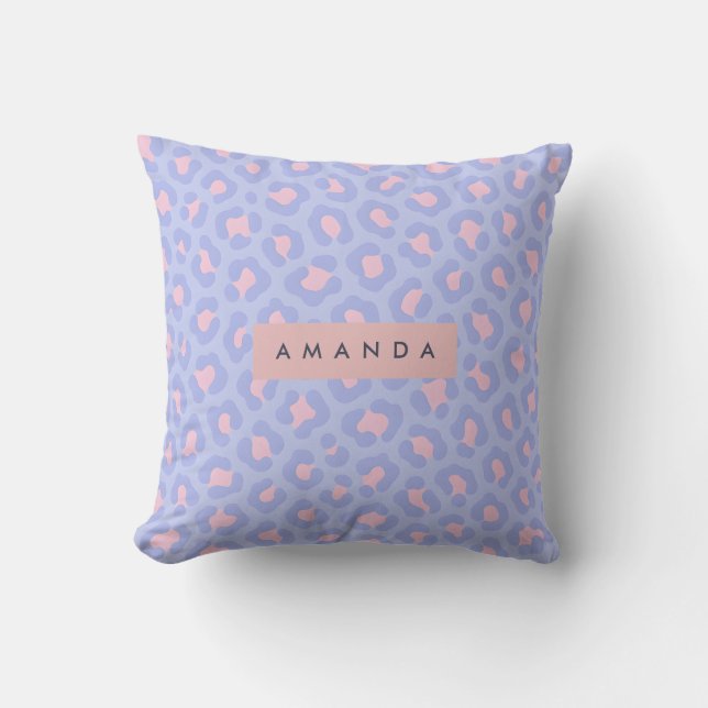 Personalized Lavender and Blush Pink Leopard Print Cushion (Front)