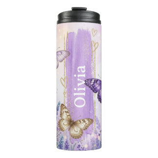Personalized Lavender Butterfly 16oz Thermal  Tumbler