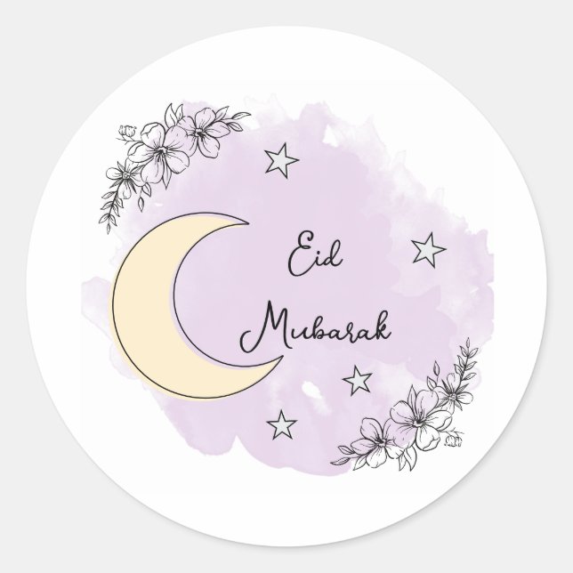 Personalized Lavender Eid Mubarak Stickers (Front)