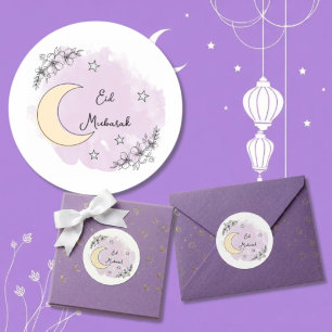 Personalized Lavender Eid Mubarak Stickers