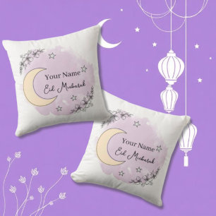 Personalized Lavender Eid Mubarak Throw Pillow