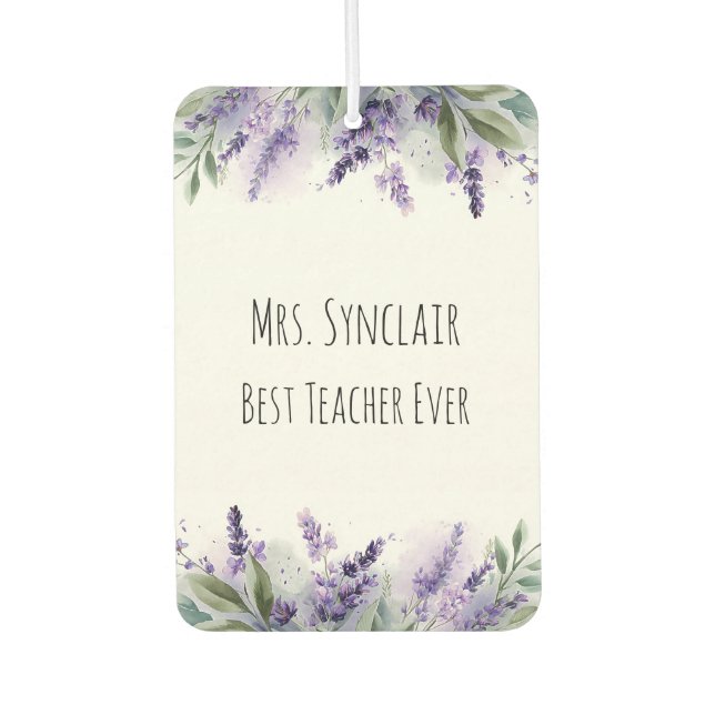 Personalized Lavender Flowers Teacher Appreciation Car Air Freshener (Front)