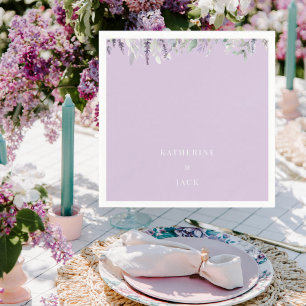 Personalized Lavender Foliage Wedding Cocktail Napkin