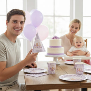 Personalized Lavender Gingham 1st Birthday Paper Party Hat