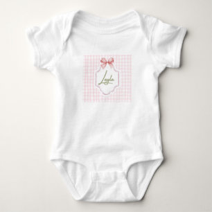 Personalized Layla Baby Girl Nursery Bow&Gingham Baby Bodysuit