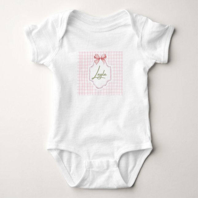 Personalized Layla Baby Girl Nursery Bow&Gingham  Baby Bodysuit (Front)
