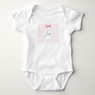 Personalized Leah Baby Girl Nursery Bow&Gingham Baby Bodysuit