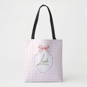 Personalized Leah Baby Girl Nursery Bow&Gingham Tote Bag