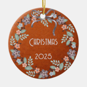 Personalized Leather Pastel Wreath Ceramic Tree Decoration