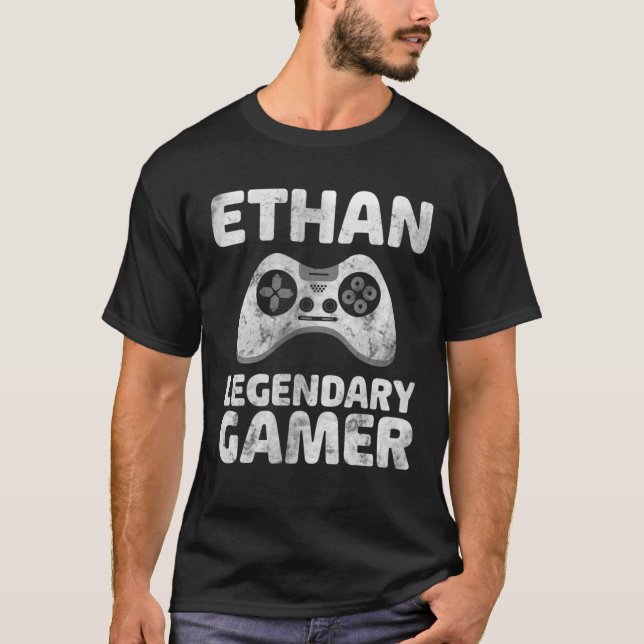 Personalized Legendary Gamer Ethan Name Video Game T-Shirt (Front)